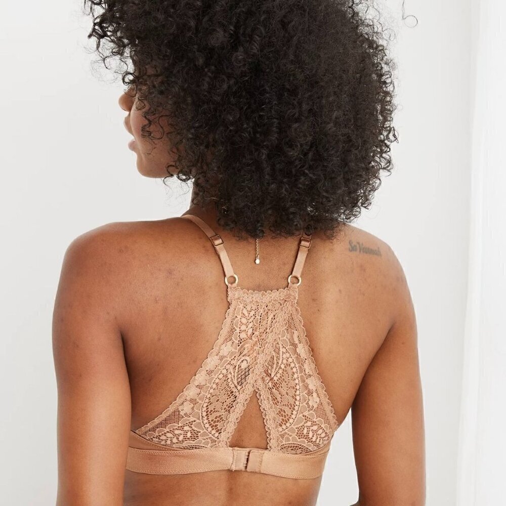 NWT Aerie Nude Cream Real Power Wireless Push Up Paisley Lace Bra - 36D - Picture 7 of 7